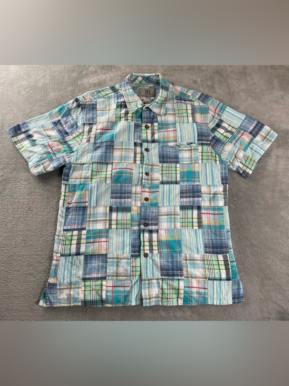 The Territory Ahead Shirt Mens Large Blue Multicolor Patchwork Geometric Madras